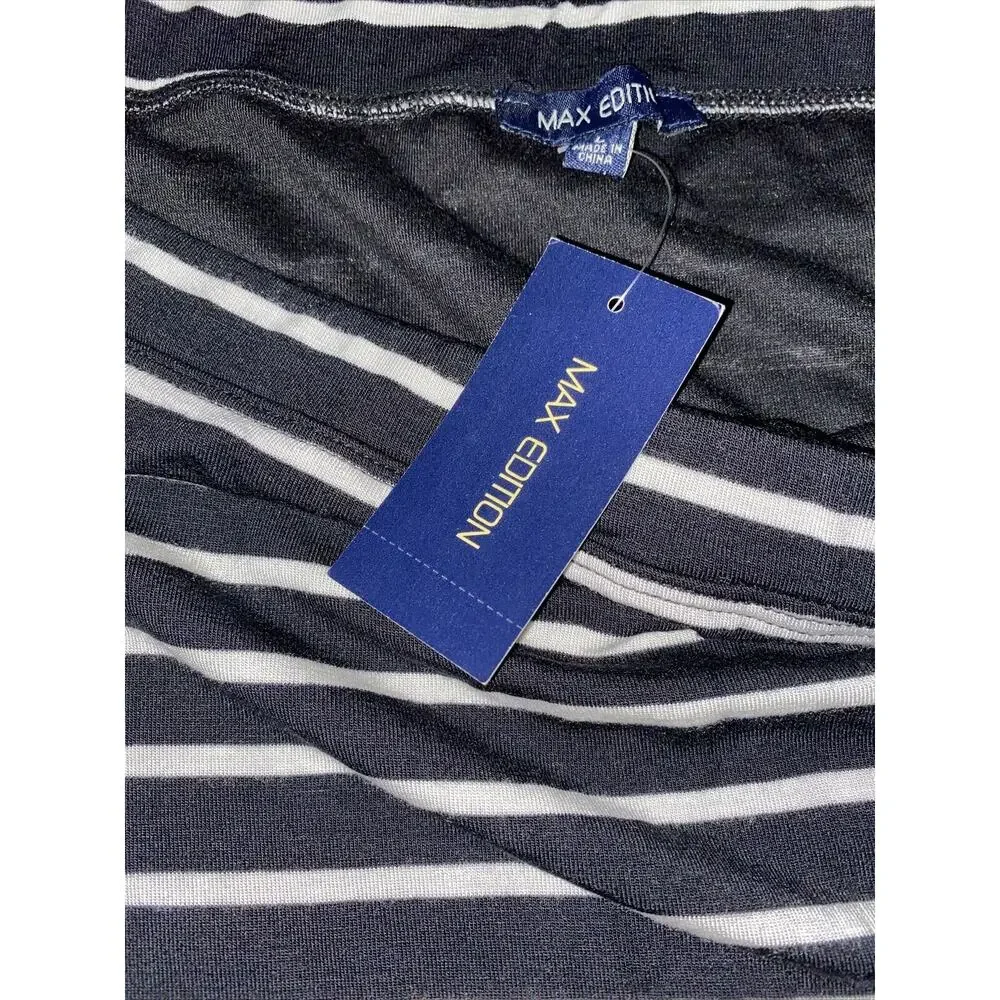 Women's Skirt Black White Stripe Max Edition Size Large 31x20 Lined NEW NWT $68‎
